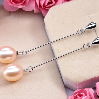 ægte perle øreringe til kvinder af høj kvalitet 925 sterling sølv lange øreringe ferskvands perle smykker gaveæske E001