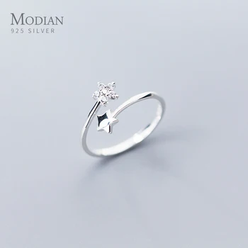 Modian Strålende Zircon Stjerner Ring for Kvinder Mode Ægte 925 Sterling Sølv Åbne Justerbar Enkel Ring Fine Smykker