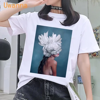 Vintage Blomster, Kvinder T-Shirt Med Print Aeathetic T-Shirts, Korte Ærmer Casual Hvid Top, Tee Kvindelige Harajuku T-Shirts Kvinde Tøj
