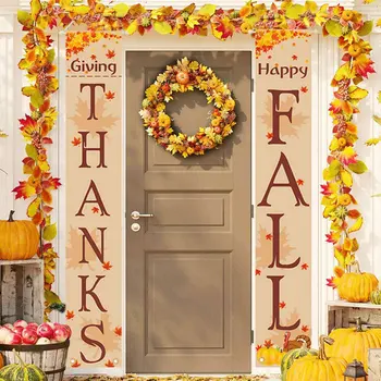 Glad Falder Høsten Dekorative Veranda Tegn Døren Velkommen Hængende Banner Græskar Maple Leaf Mønstre for DIY Thanksgiving Party