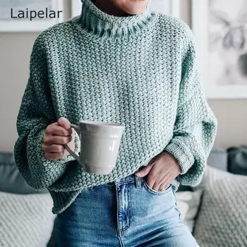 2020 Nye Kvinder Sweater Halvdelen Høj Hals Pullover Sweater Løs Casual Sweater