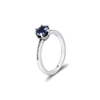 Blå Funklende Krone Ring Ægte 925 Sterling Sølv Ringe Til smykkefremstilling Kvinde DIY Mode Kvindelige Ringe Part Bryllup