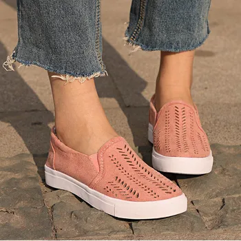 2020 Kvinder Slip På Sneakers Lavvandede Loafers Damer Vulkaniseret Sko Åndbar Hule Ud Kvindelige Casual Lejligheder Efteråret Plus Størrelse