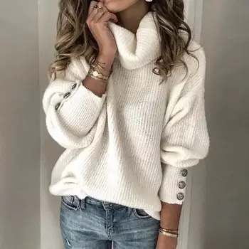 Kvindelige sweater Strik Solid Farve, Høj Krave Lange Ærmer Strikket Sweater, Pullover, toppe for Kvinder i Stor størrelse modstandsdygtig over for Slid