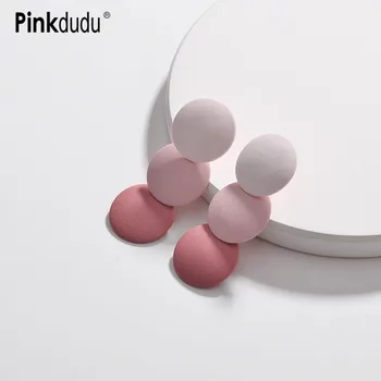 Pinkdudu Nye Mode Lang Gradient Farve Geometriske Dingle Øreringe Pink Blå Runde Cirkel Dråbe Øreringe Smykker til Kvinder OG152
