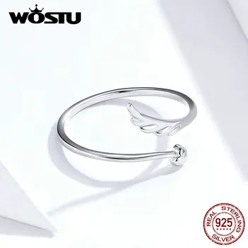 WOSTU 925 Sterling Sølv Angel Wing Hjerte Ring Justerbar Finger Åbne Ringe Til Kvinder Engagement Bryllup Smykker Gaver FIR567