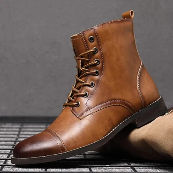 2021 Nye Mænd Mode Støvler Britiske Ægte Vintage Læder Støvler Efterår og Vinter Plus Velvet Varm Mænds Ankel Støvler Plus Størrelse