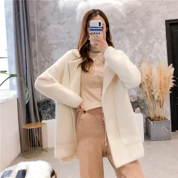 2020 Nye Kvinder Strik Cardigan Efterligning Mink Cashmere Frakke, Efterår Og Vinter Koreanske Løs Super Bløde Slik Farve Sweater Kvinder Coat