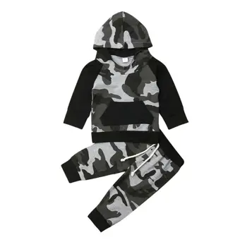 Toddler Dreng Tøj 2019 Efteråret Spædbarn Baby Drenge Tøj Camouflage Hætteklædte Tops+Bukser 2STK Outfits Sæt