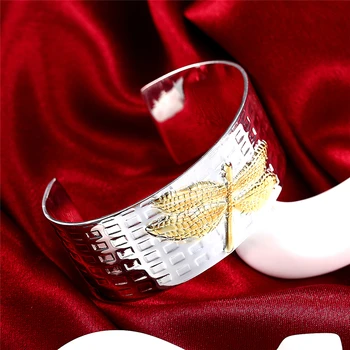 DOTEFFIL 925 Sterling Sølv Guld Dragonfly cuff Bangle Armbånd Til Kvinde, Bryllup, Engagement Mode Charme Party Smykker