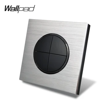 Wallpad Grå 4-Banden lyskontakten 1 Vejs 2-Vejs Sølv Aluminium Plade L6-Serien Tryk Return-Knap Med Blå LED Indikator