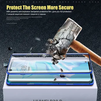 Forside Bagside i Hærdet Glas + Magnetisk Metal Tilfælde For Huawei P20-P30 Pro Lite Nova 3 3i 4 Ære 20 Pro 10 Lite 8X 9X S Smart 2019