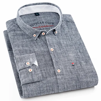 Nyt Design, Mens Shirt 80% Bomuld Linje Blød Langærmet Camicia Solid Farve Slim Fit Høj Kvalitet Grå Mand Shirts Mærke Tøj