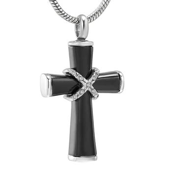 Sort Religiøse Cross Aske Urne Vintage Halskæde i Rustfrit Stål Ligbrænding Vedhæng Halskæder til Memorial Minde Smykker