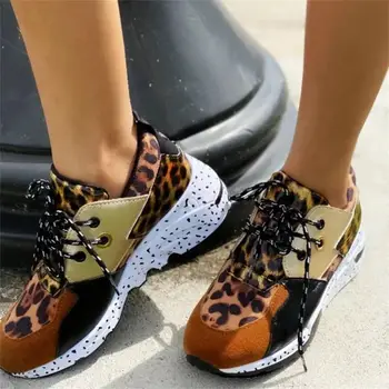 Foråret Damer Sport Sneakers, Er Det Afslappede Bløde Komfortable Sko Kvinder Blandede Farver Fladskærms Leopard Lace-Up Sneakers Plus Size Efteråret