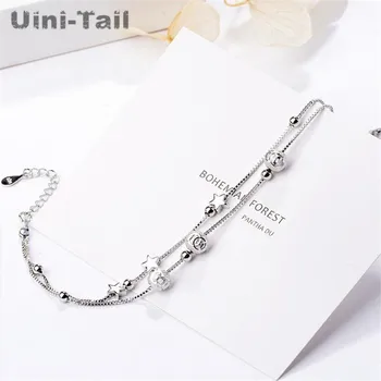 Uini-Hale hot salg nye 925 sterling sølv enkelt stjerner dobbelt lag overførsel perler armbånd heldig søde litterære trendy smykker