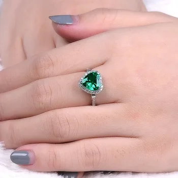 Høj Kvalitet Simulering Grøn Turmalin Zircon Ringe Kærlighed Hjerte Romantisk Finger Ringe til Kvinder, Bryllup, Engagement Smykker