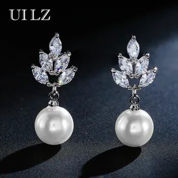Top Kvalitet Elegante Runde Efterligning Pearl Hvid Guld Øreringe Crystal Zircon Smykker Til Kvinder Engros UE499