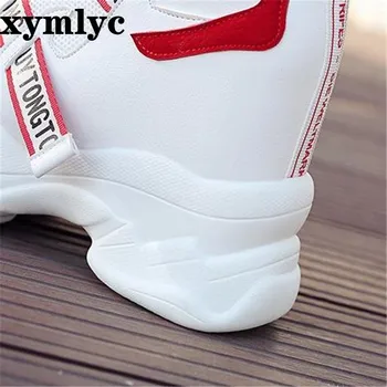 2020 forår, efterår mode platform sko med spænde søde casual sportssko lavvandede munden Femmes Højde Stigning Sko Hvid