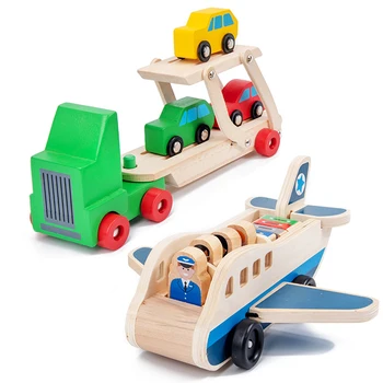 Børn, Træ-Double-Decker Lastbil, Fly, Transport Sæt Simulation Model Legetøj Kid ' s Træ-Pædagogisk Legetøj Gaver Til Børn