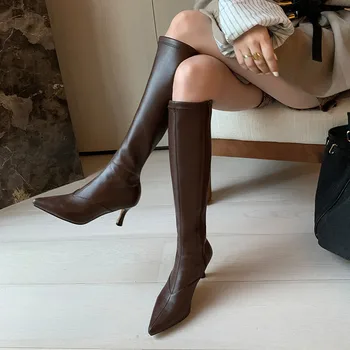 Asumer 2020 nyeste slanke strække støvler kvinde spids tå sexet høj tynd hæl fest, bryllup sko kvinder knæ høje støvler