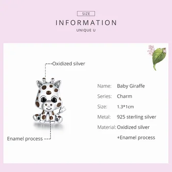 WOSTU 925 Sterling Sølv Hjerte Perle Dyr Baby Giraf Charme Passer Oprindelige Armbånd DIY Halskæde Vedhæng Gave Smykker CQC1691