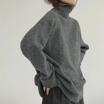Grundlæggende Tykke Kvinder Løs Rullekrave Sweatere 2020 Efterår Og Vinter Uld Pullover Koreanske Oversize Vintage Varmt Damer Jumpere Toppe