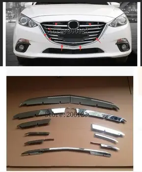 For Mazda 3 Axela M3 2016 Chrome Foran Radiator Kofanger Mesh Gitter i Grill afdækning Trim Støbning Pynt Vagt mm 11pcs