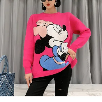Disney Minnie Mouse Trøjer O-hals Lange Ærmer Kvinder Efteråret Trøjer Tøj Kawaii Kvindelige Dame Løs Harajuku Trøjer, Toppe