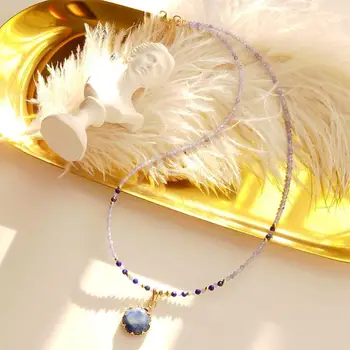 Lii Ji Kyanite Charms Tanzanit Lapis Lazuli 14K Guld Fyldt Fine Håndlavede Vedhæng Halskæde Ægte Sten Til Kvinder, Pige