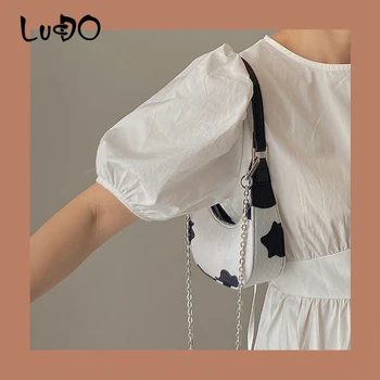 LUCDO Mode Kvinders Mælk, Ko Print Half Moon Kvinder Skulder Tasker Håndtasker Designer Luksus Pu Læder Messenger Bag