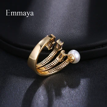 Emmaya Parallel Arrangement Geometri Zirkonia Med Pearl Fascinerende Ring Justerbar Kvinder Og Girls Fashion Kjole Op I Bryllup