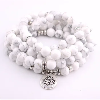 8mm Hvid Fyr 108 Mala Armbånd eller Halskæde til Mænd, Kvinder, Yoga, Healing, Bøn Perler Strand Charm Bracelet