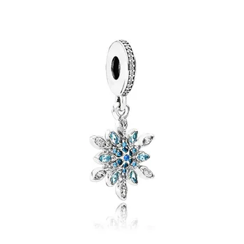 925 Sterling Sølv Dragende Blå Perler, Snowflake Passer til Pandora Armbånd for at Gøre DIY Smykker til Kvinder, Bryllup, Engagement, Gift
