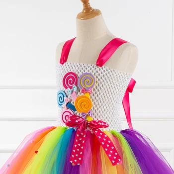 Tegnefilm Candy Dress Jul Baby Pige Rainbow Prinsesse Kjoler nytår Toddler Børn Kostumer til Piger Thanksgiving Dress