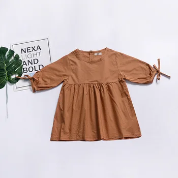 Ins 2019 sommer baby piger ensfarvet kjole baby børn bue ærme plisserede kjoler børns mode tøj
