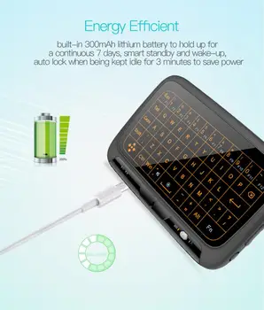 H18+ Ergonomisk Trådløs Air Mus Tastatur i Fuld Skærm Touch 2.4 GHz-Tastatur, Touchpad Med Baggrundsbelysning Funktion Til Smart TV PS3