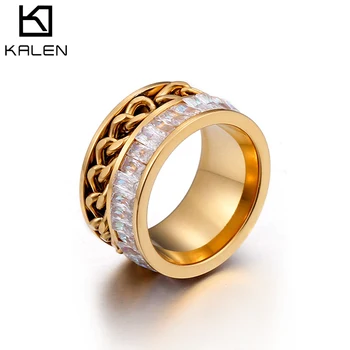 KALEN Høj Kvalitet Metal Kæde Guld & Farve Finger Ringe, Rustfrit Stål Rhinestone Trendy Charme Ringe Til Kvinder Smykker
