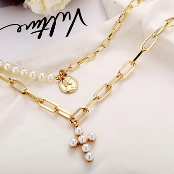 Halskæder til Smykker på hals Vedhæng pearl luksus Vintage cross halskæde tilbehør dekorationer piger kvinders mode 2021