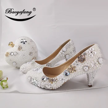 BaoYaFang Kvinder bryllup sko med matchende tasker Høje hæle platform sko Peacock Damer Paty sko og taske Round Toe Pumper