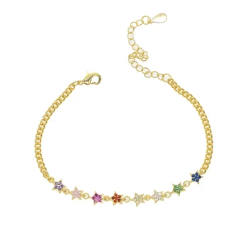 Rainbow star charm bracelet til dame pige gave 2019 mini farverige cz banet Guld fyldt trendy desgin elegant kæde smykker