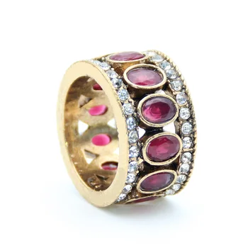 Vintage Tyrkisk Fingerringe Kvinder, Runde, Ovale Harpiks Crystal Cæsar Ring I Antik Guld Farve Etniske Mænd Bryllup Smykker Krone Ring