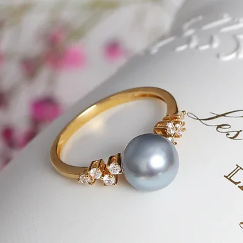 YS Ren 14k Guld 8-8.5 mm Naturlige Saltvand Japanske Akoya Perle Ring Bryllup Fine Smykker
