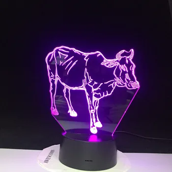 Hot Nye 7 Farver Ændre 3D Bulbing Lys, Vand Buffalo Ko illusion LED-Lampe Kreative Animalske Figur Toy Julegave 3054