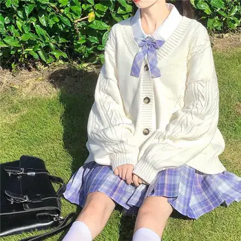Japansk college vind JK uniform sweater frakke kvindelige studerende loose montering hamp strikket cardigan