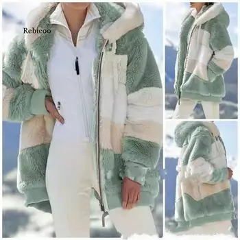 Plus Størrelse 5Xl Kvinders vinterfrakke Overdimensionerede koreansk Mode Afslappet Syning Plaid Tøj Hætte Lynlås Damer Lam Pels