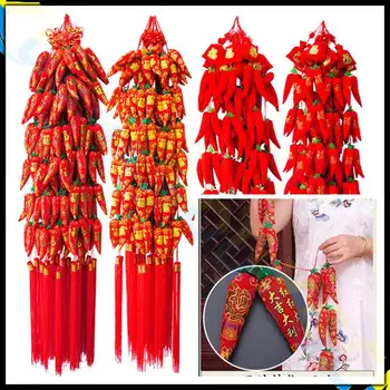 6* Forår Festival Kinesiske knob fyrværkeri røde peberfrugter string vedhæng ornament festlokalet layout Chinease nytår dekoration