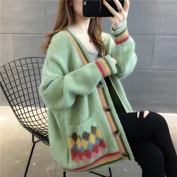 2020 Kvinder Tykkere Cardigans Koreanske Tyk Trække Femme Efteråret College Stil, V Hals-Knappen Outwear Vinter Strikkede Sweater