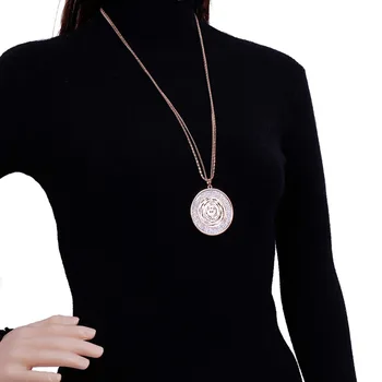 Store Runde Vedhæng Halskæder Til Kvinder, Mode Smykker CZ Crystal Golden Sølvfarvede Lang Statement Halskæde Collier Femme 2020