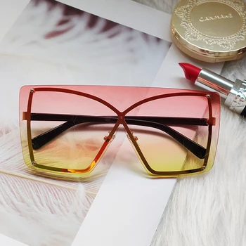 Mode Overdimensionerede Uindfattede Solbriller Kvinder Square italiensk Mærke, Design, Sol Briller, Et Stykke Pink Grønne Briller Nuancer UV400